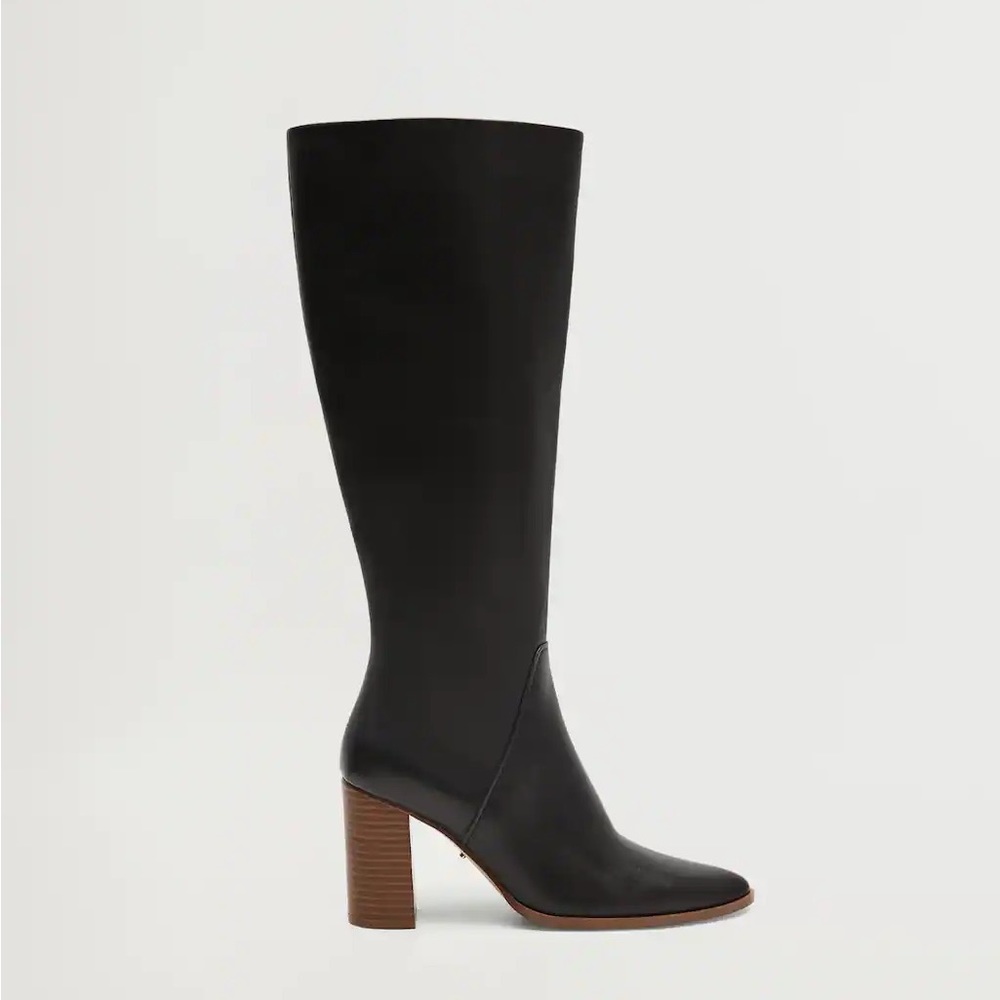 Mango leather black knee high extended wide calf boots 9.5